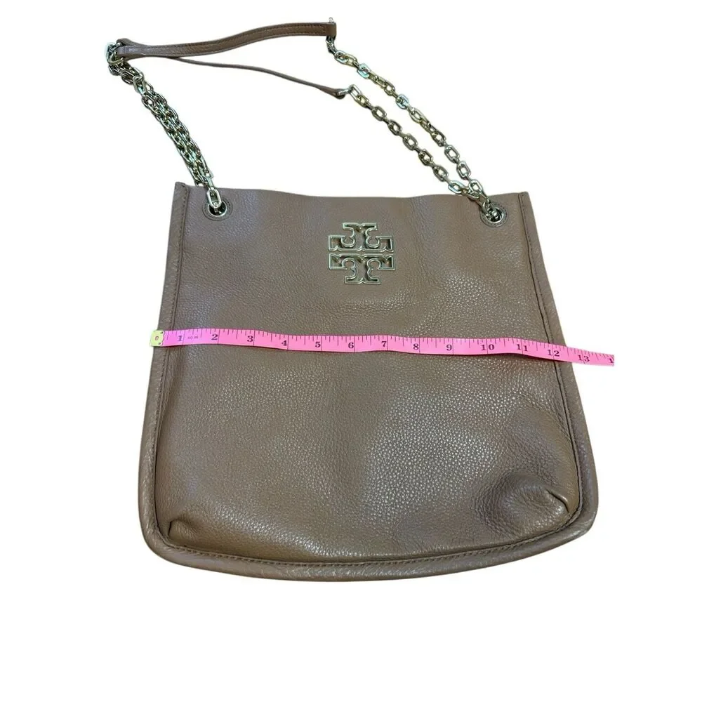 Tory Burch Britten Swingpack crossbody bag purse brown pebbled leather gold-tone